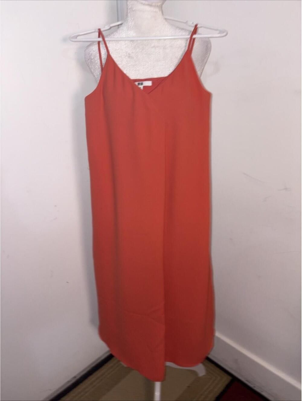 Uniqlo orange strappy slip dress Pockets XS Fully Lined